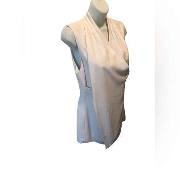 CAbi Ivory Wraparound Sleeveless Tunic Top Size 8 #3259 Lined Dressy Faux Wrap - Picture 5 of 9